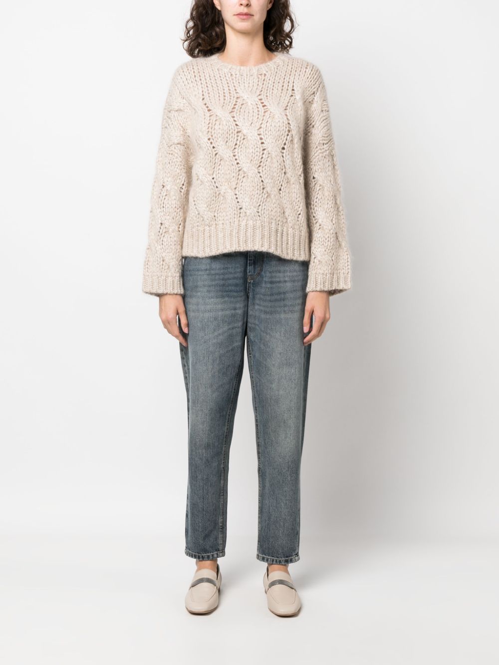 Brunello Cucinelli crew-neck cable-knit jumper - Beige