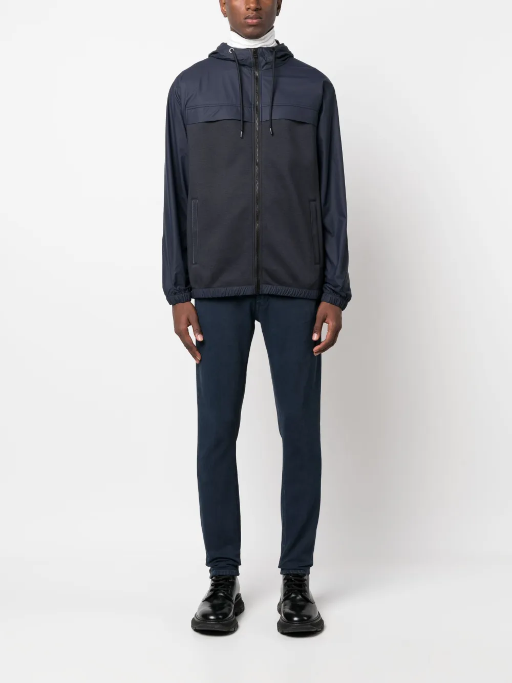 BOSS logo-patch drawstring-hooded jacket - Blauw