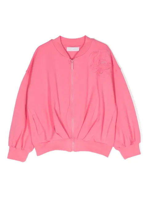 Monnalisa floral-appliqué zip-up sweatshirt