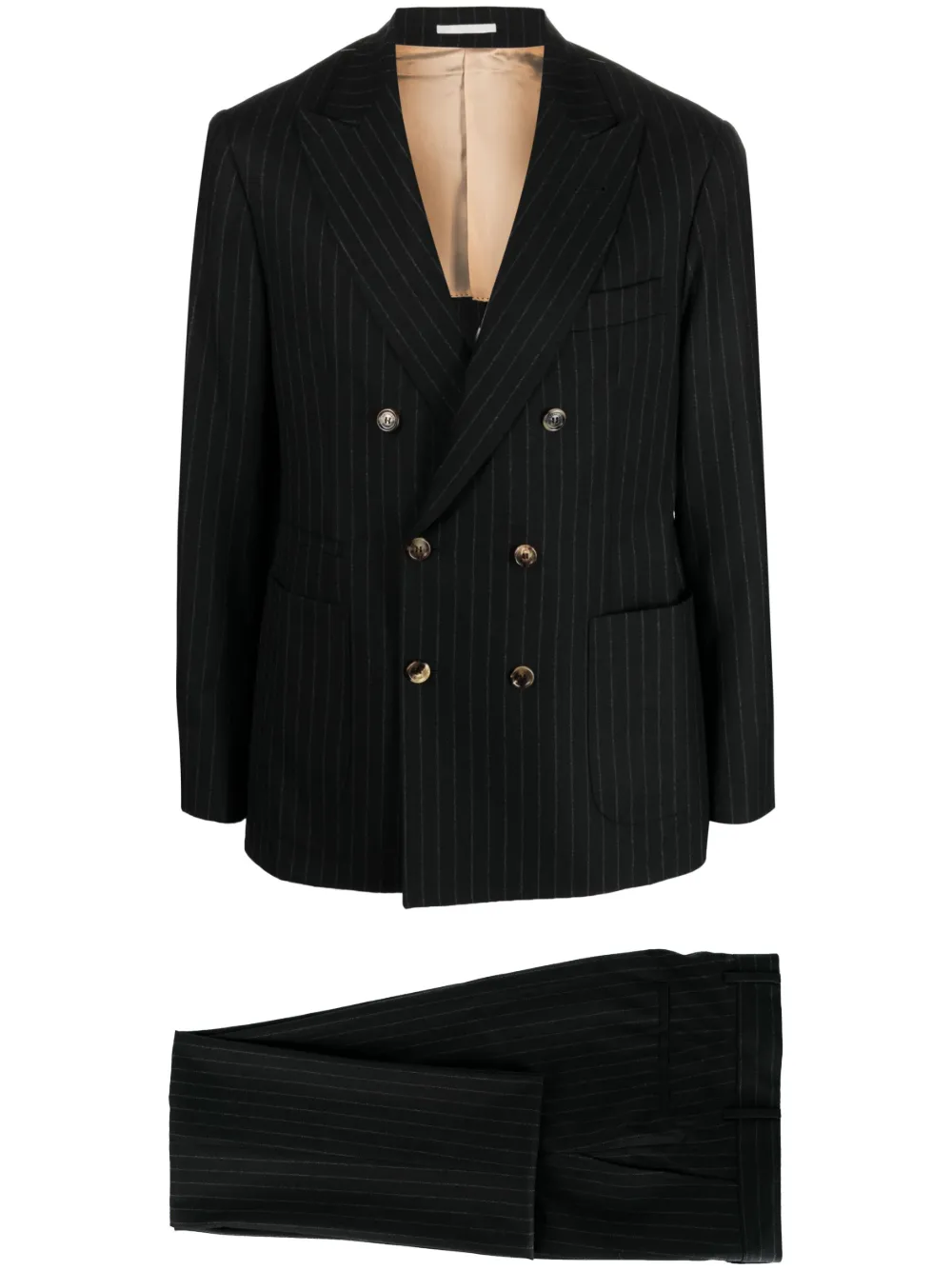 Brunello Cucinelli 핀스트라이프 버진 울 수트 | 블랙 | Image 1