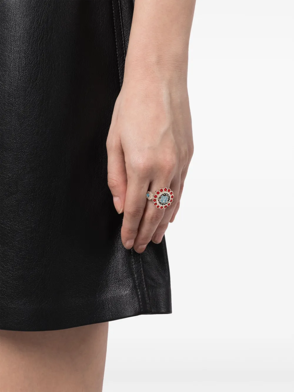 Chopova Lowena Face enamelled ring - Zilver