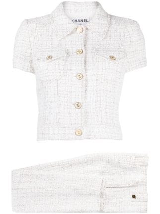 CHANEL Pre-Owned Frayed Tweed Coat - Farfetch
