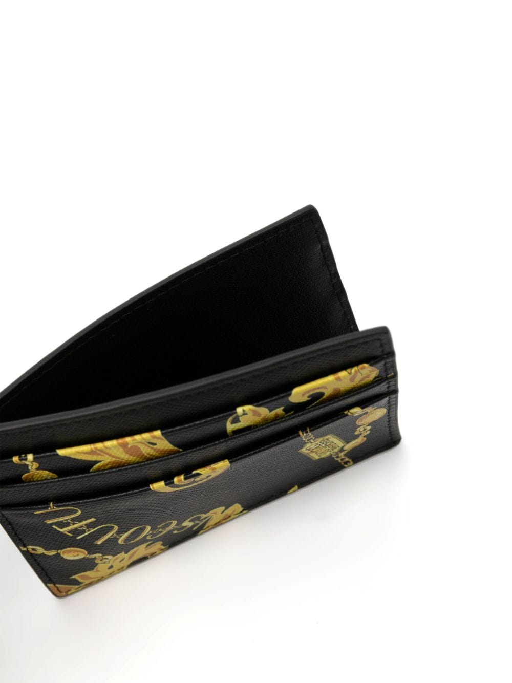 Shop Versace Jeans Couture Barocco-print Leather Cardholder In Black