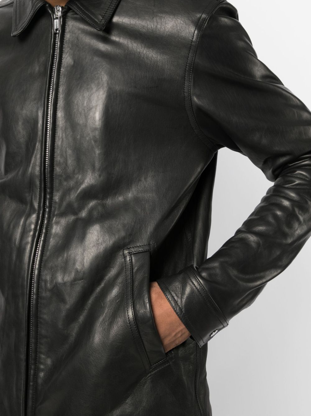 Shop Rick Owens Zip-up Leather Jacket In Black