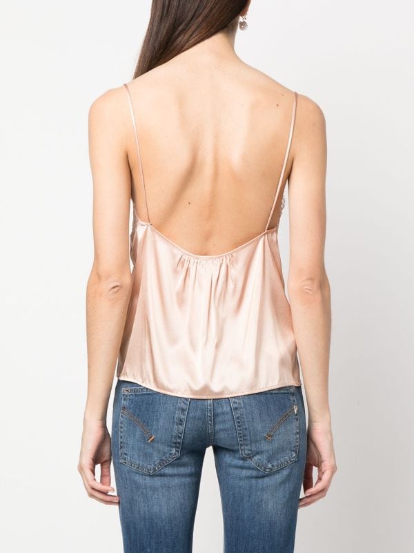 Lace-trimmed satin cami top