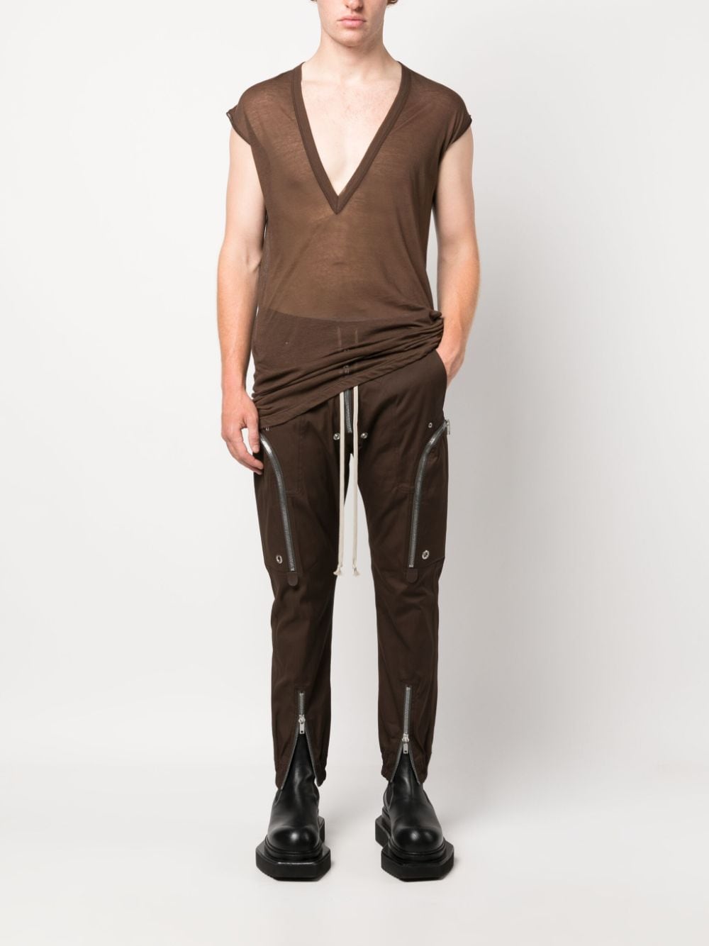 Shop Rick Owens Zip-pockets Tapered-leg Trousers In 褐色