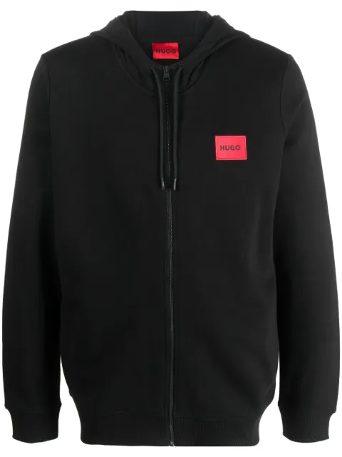 HUGO logo-patch cotton hoodie