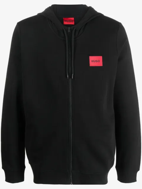 HUGO logo-patch cotton hoodie