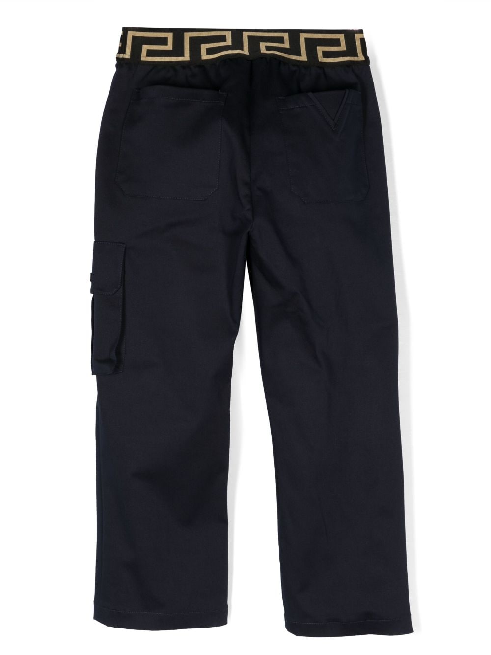 Shop Versace Greca Logo-waistband Cargo Trousers In Blue