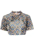 ETRO abstract-print velvet crop top - Blue