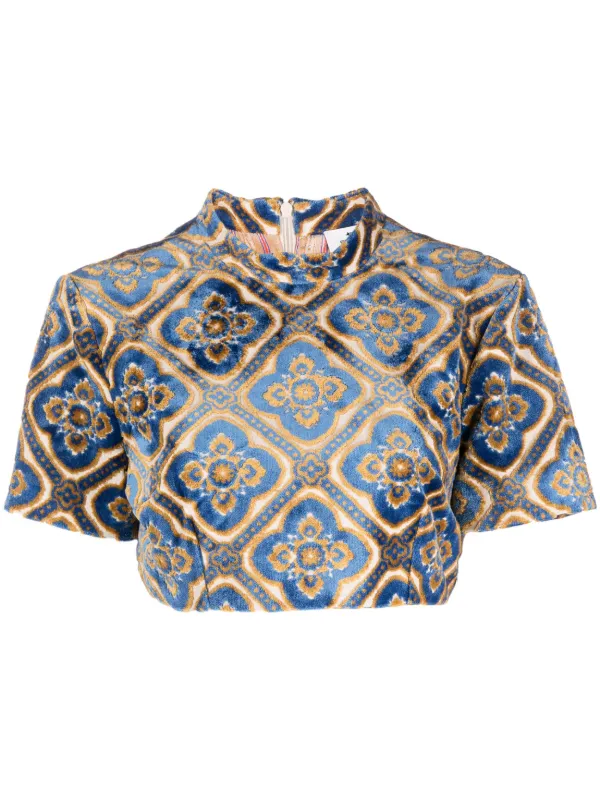 Tシャツ・カットソー Etro Cropped Top With Intricate Pattern ETRO abstract-print Velvet Crop Top | Blue | FARFETCH
