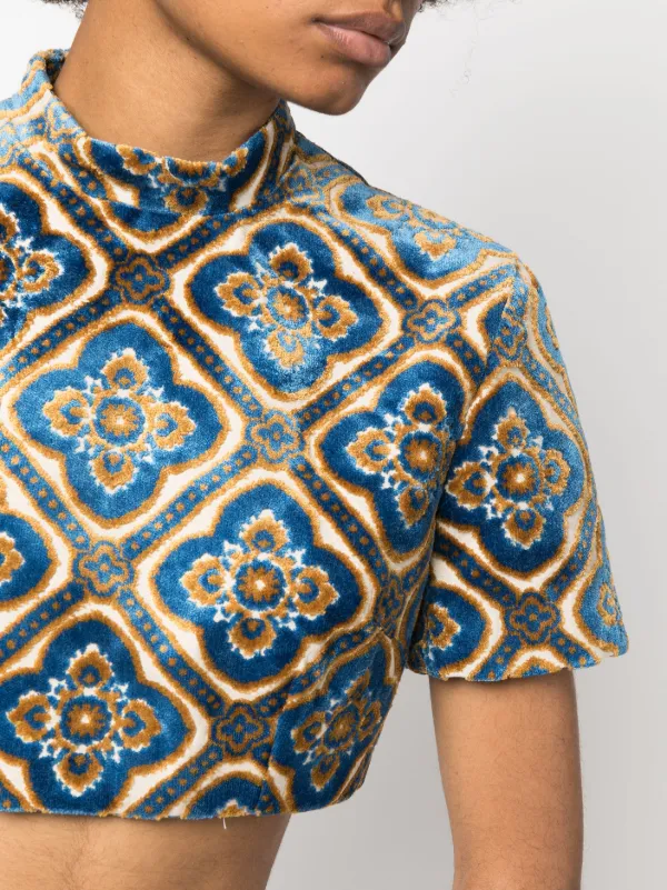 Tシャツ・カットソー Etro Cropped Top With Intricate Pattern ETRO abstract-print Velvet Crop Top | Blue | FARFETCH