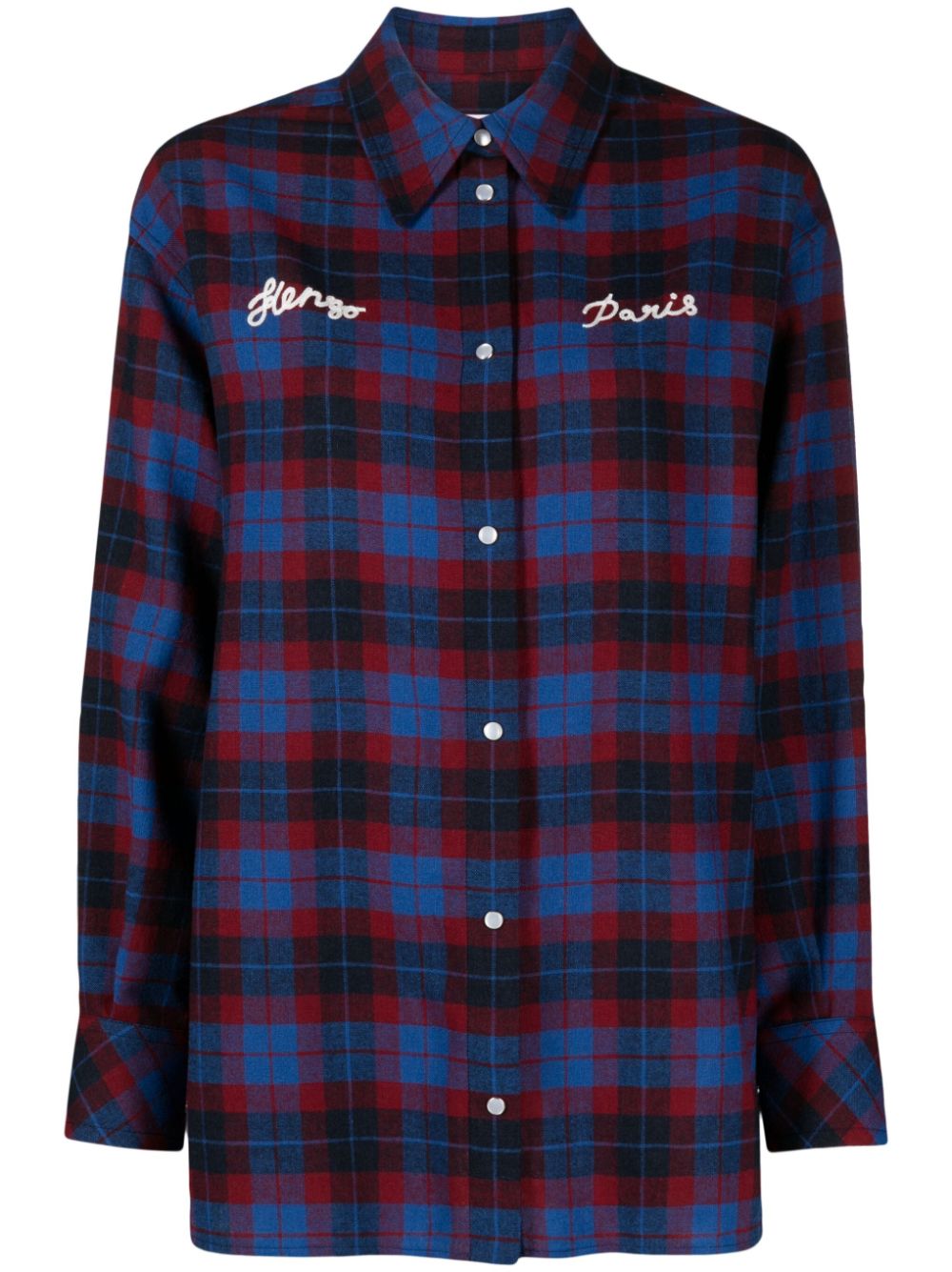 Kenzo logo-print check-pattern shirt - Blue