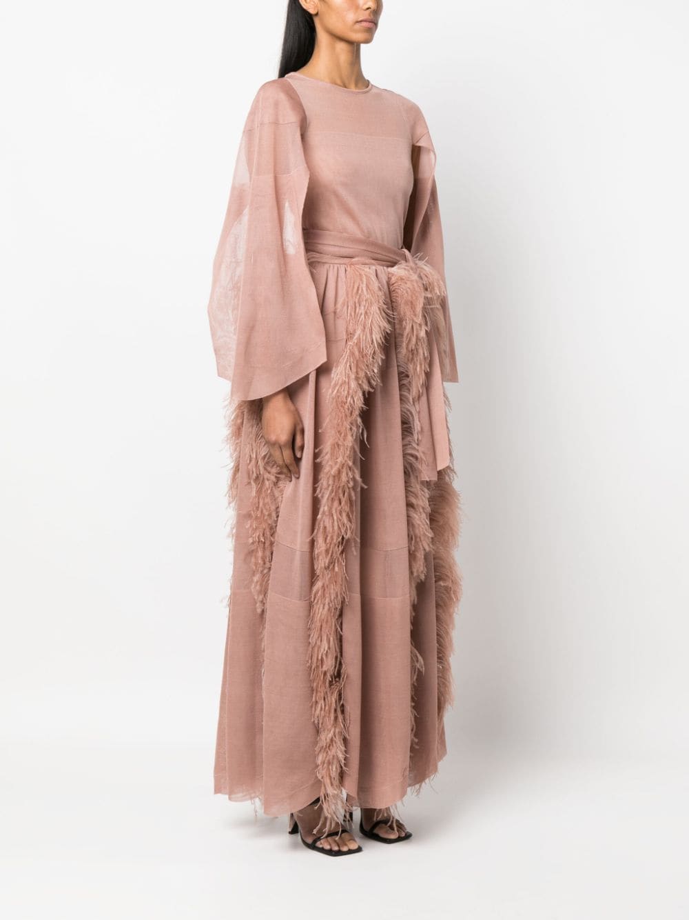 Shop Antonino Valenti Feather-detail Silk Maxi Dress In Pink