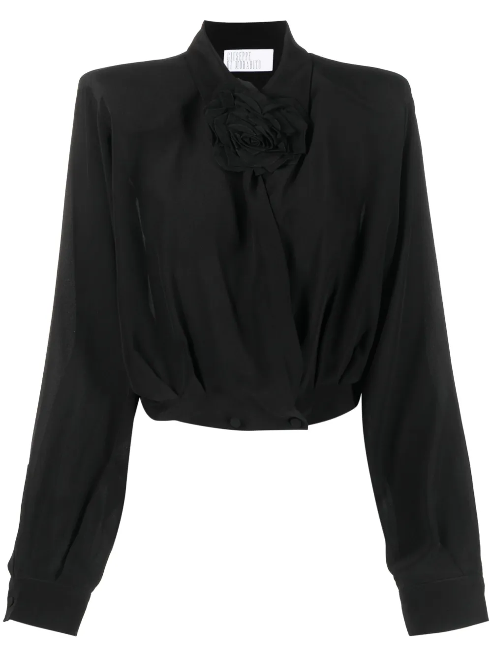 Giuseppe Di Morabito chemise en soie crop à appliques fleurs | noir | Image 1