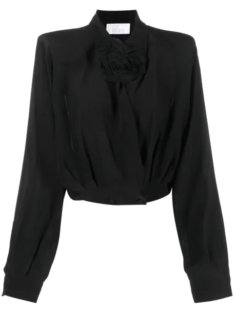 Giuseppe Di Morabito floral-appliqué cropped silk shirt