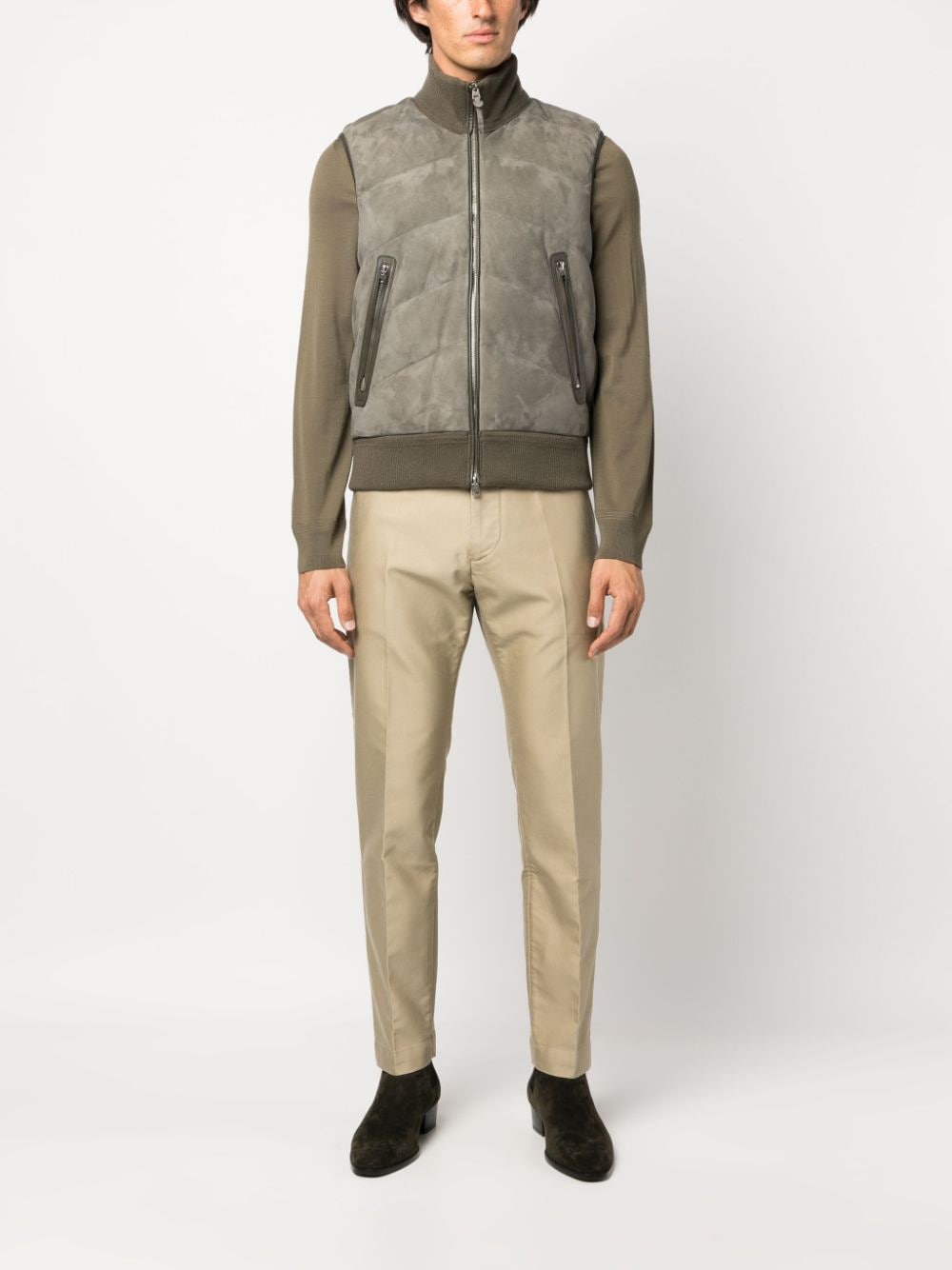 TOM FORD panelled suede quilted jacket - Groen