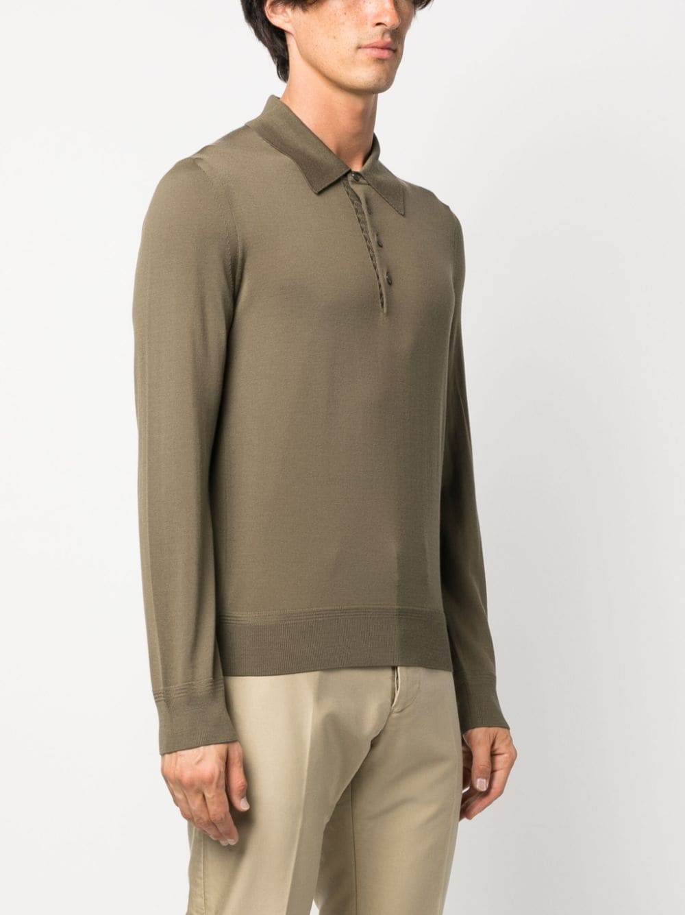 Shop Tom Ford Piqué Long-sleeve Polo Shirt In Green
