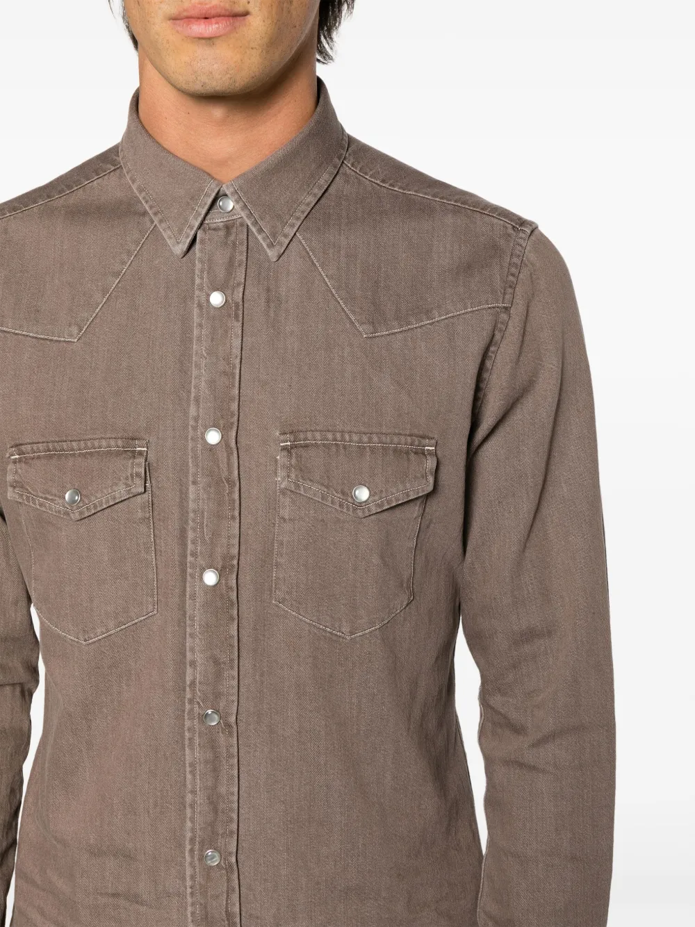 Shop Tom Ford Long-sleeve Denim Shirt In Brown