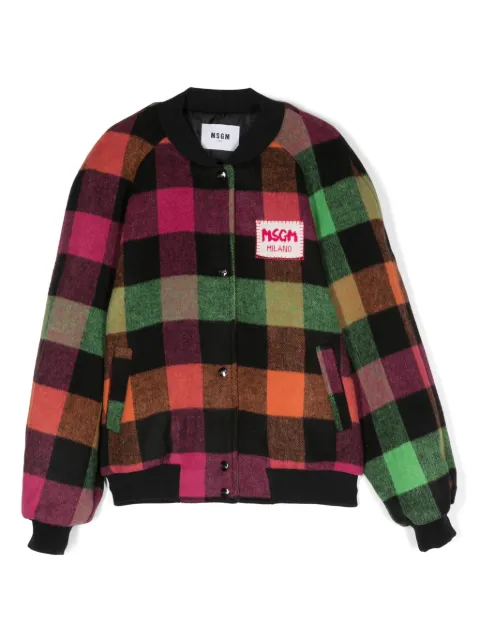 MSGM Kids check-pattern press-stud bomber jacket