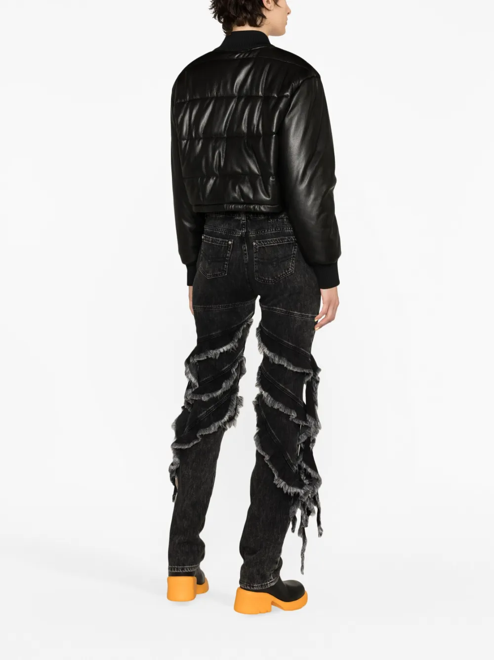 MSGM PADDED CROPPED FAUX-LEATHER JACKET