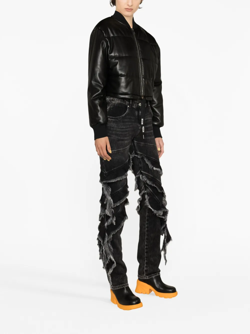 MSGM PADDED CROPPED FAUX-LEATHER JACKET