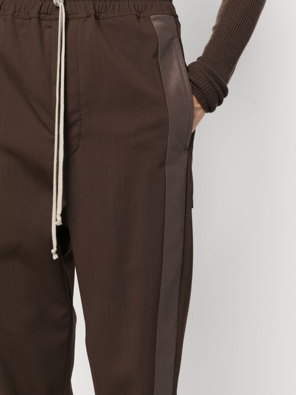 Shop Rick Owens Side-stripe Cropped Trousers In Brown
