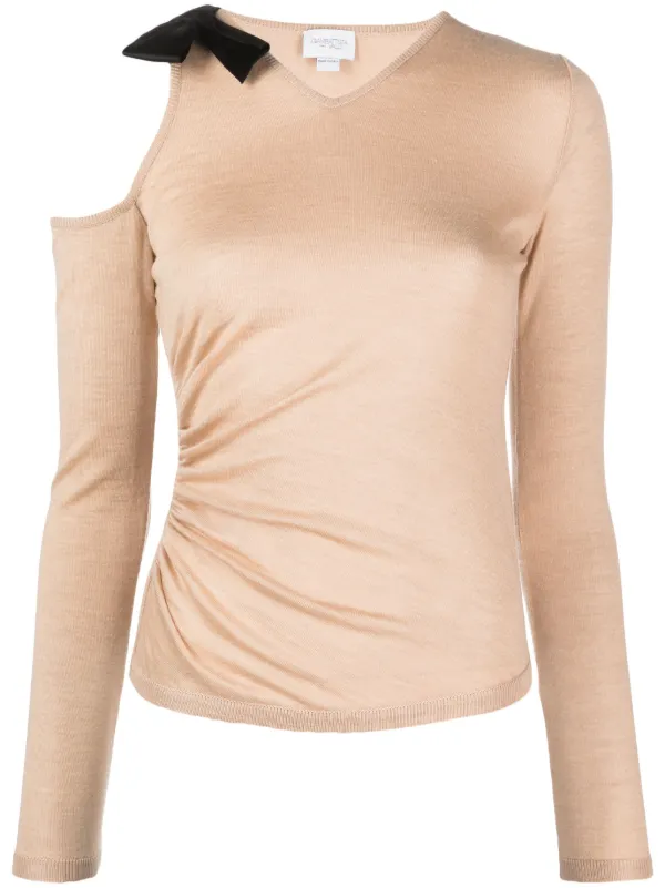Giambattista Valli Bow-detail Cut-out Jumper in Neutrals