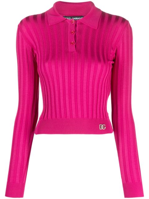 Dolce & Gabbana logo-plaque ribbed polo shirt Women