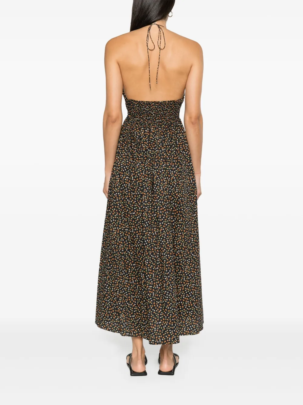 Shop Matteau Floral-print Halterneck Maxi Dress In Black