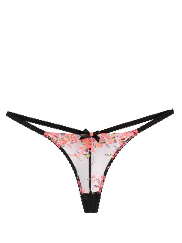 Victoria's Secret Floral Embroidered Thong Panty/Underwear Color Black Size  Medium New