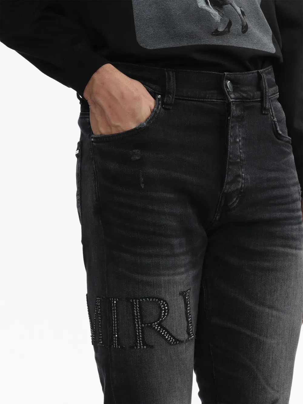 Shop Amiri Distressed Skinny Jeans In Black