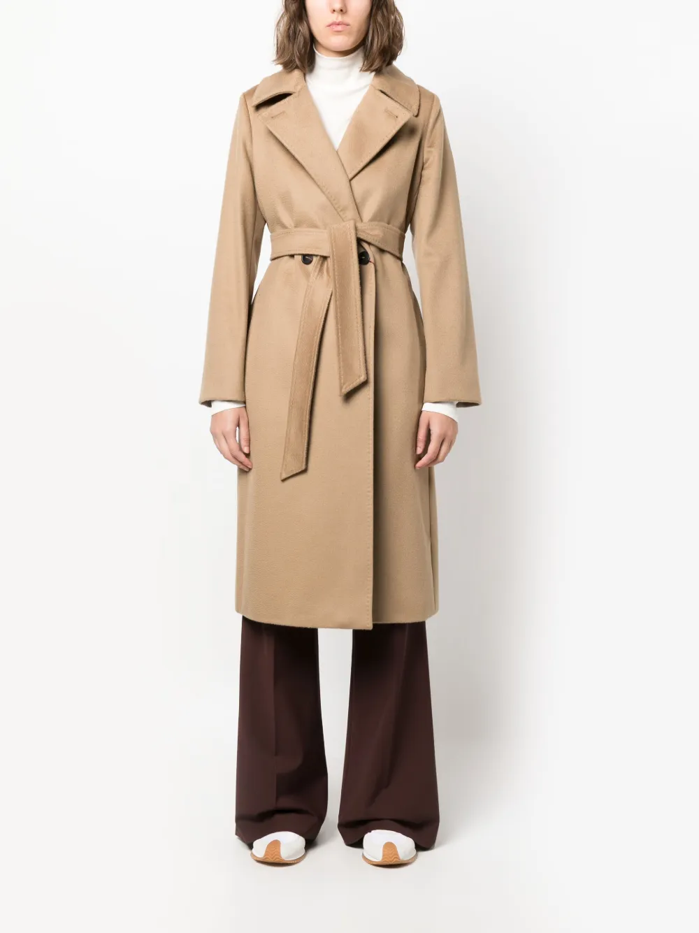 Max Mara Mantel met gestrikte taille - Beige