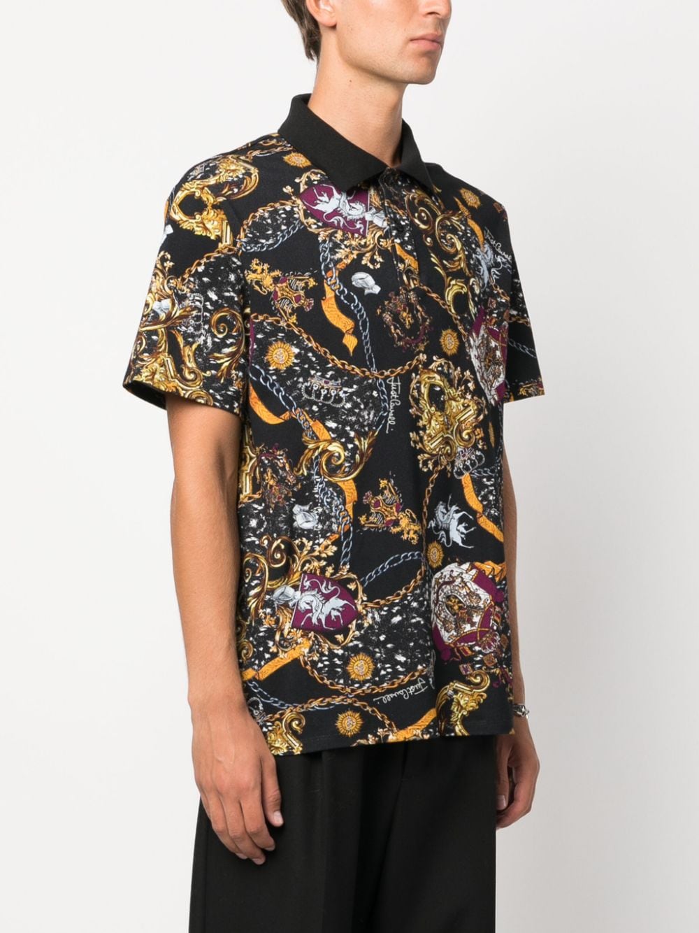 Shop Just Cavalli Baroque-print Cotton Polo Shirt In Schwarz