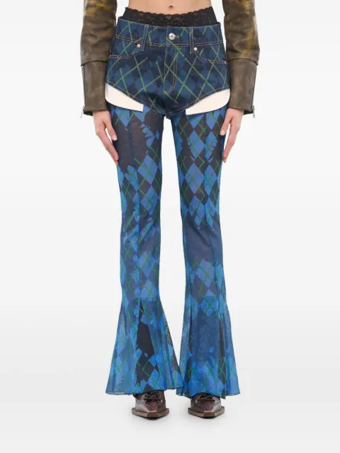 Andersson Bell argyle-patterned denim shorts mesh trousers