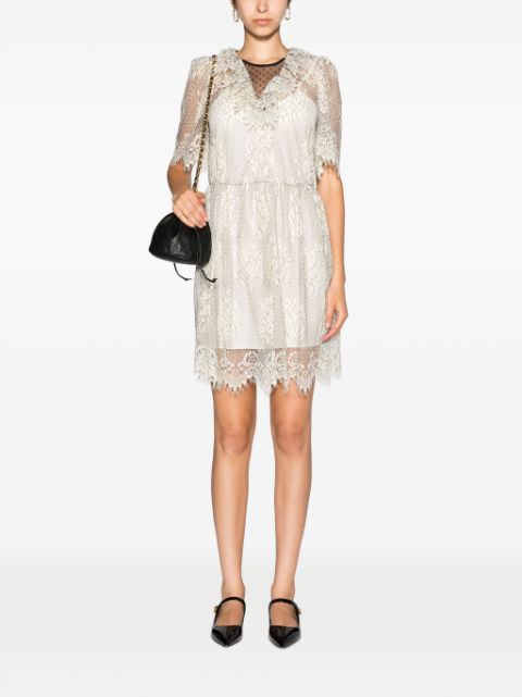 floral-lace layered flared dress