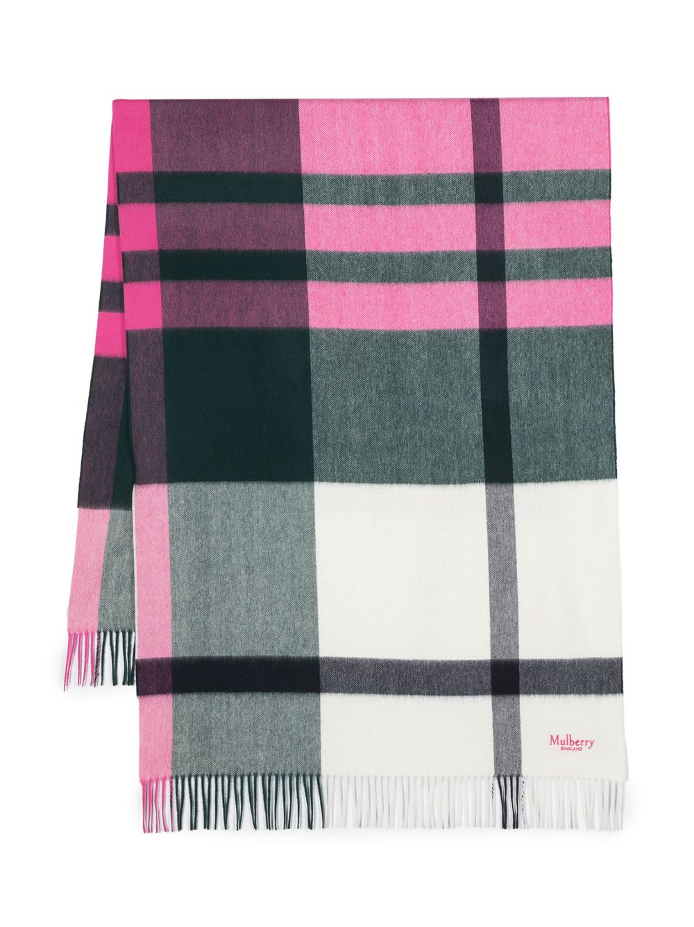 Mulberry Logo-embroidered Check-print Scarf In Pink