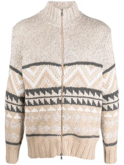 Brunello Cucinelli intarsia-knit cashmere zipped cardigan