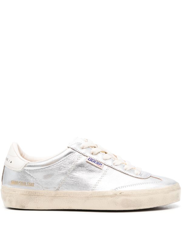 Golden Goose Soul Star Metallic Leather Sneakers Silver FARFETCH NZ