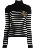 Balmain logo-patch striped jumper - White