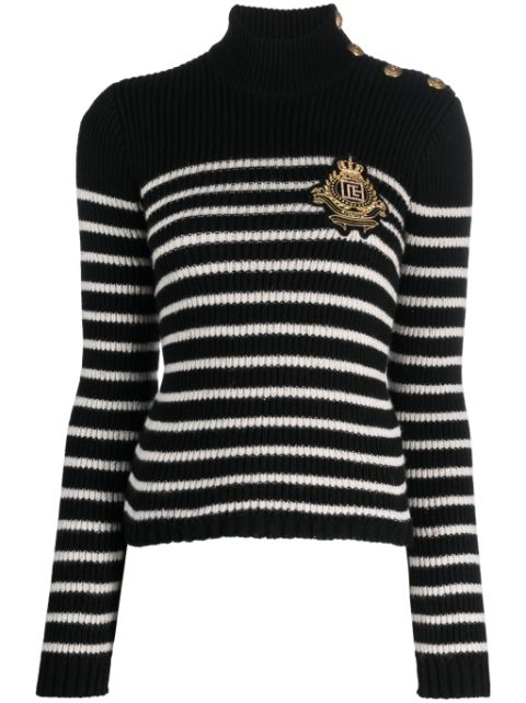 Balmain logo-patch striped jumper Women