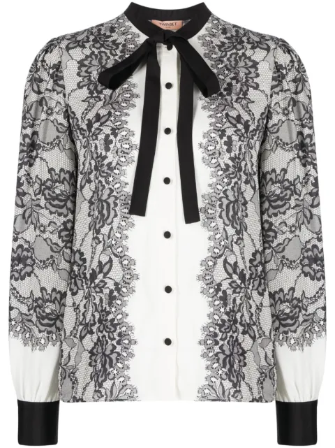 TWINSET lace-print buttoned shirt