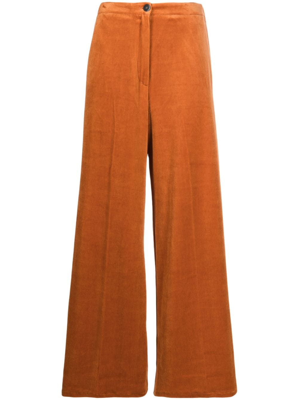 pressed-crease velvet flared trousers