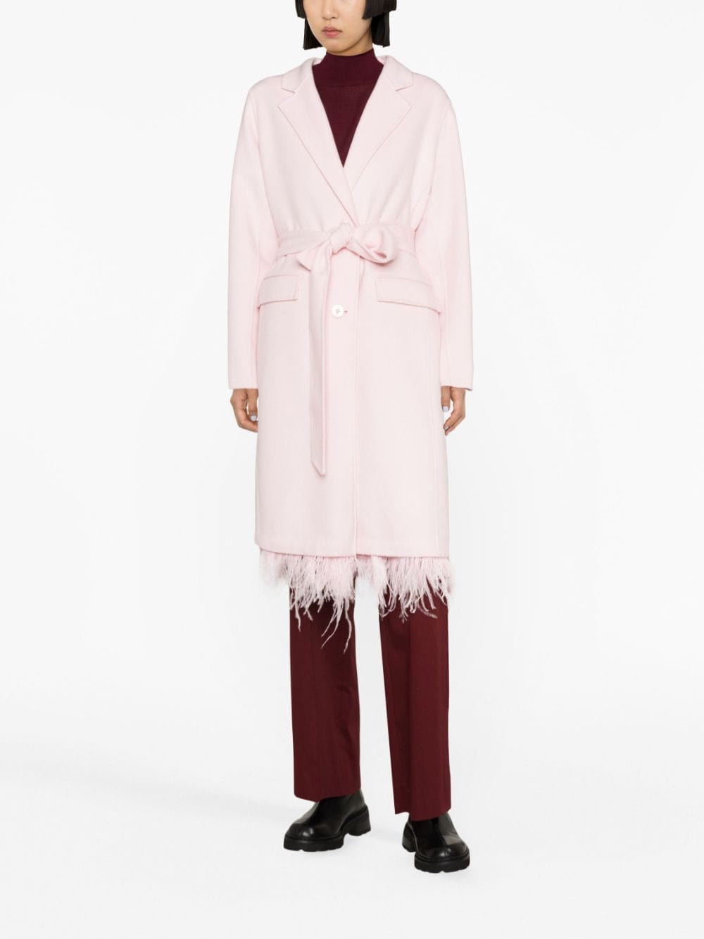 TWINSET feather-hem wool-blend coat - Roze