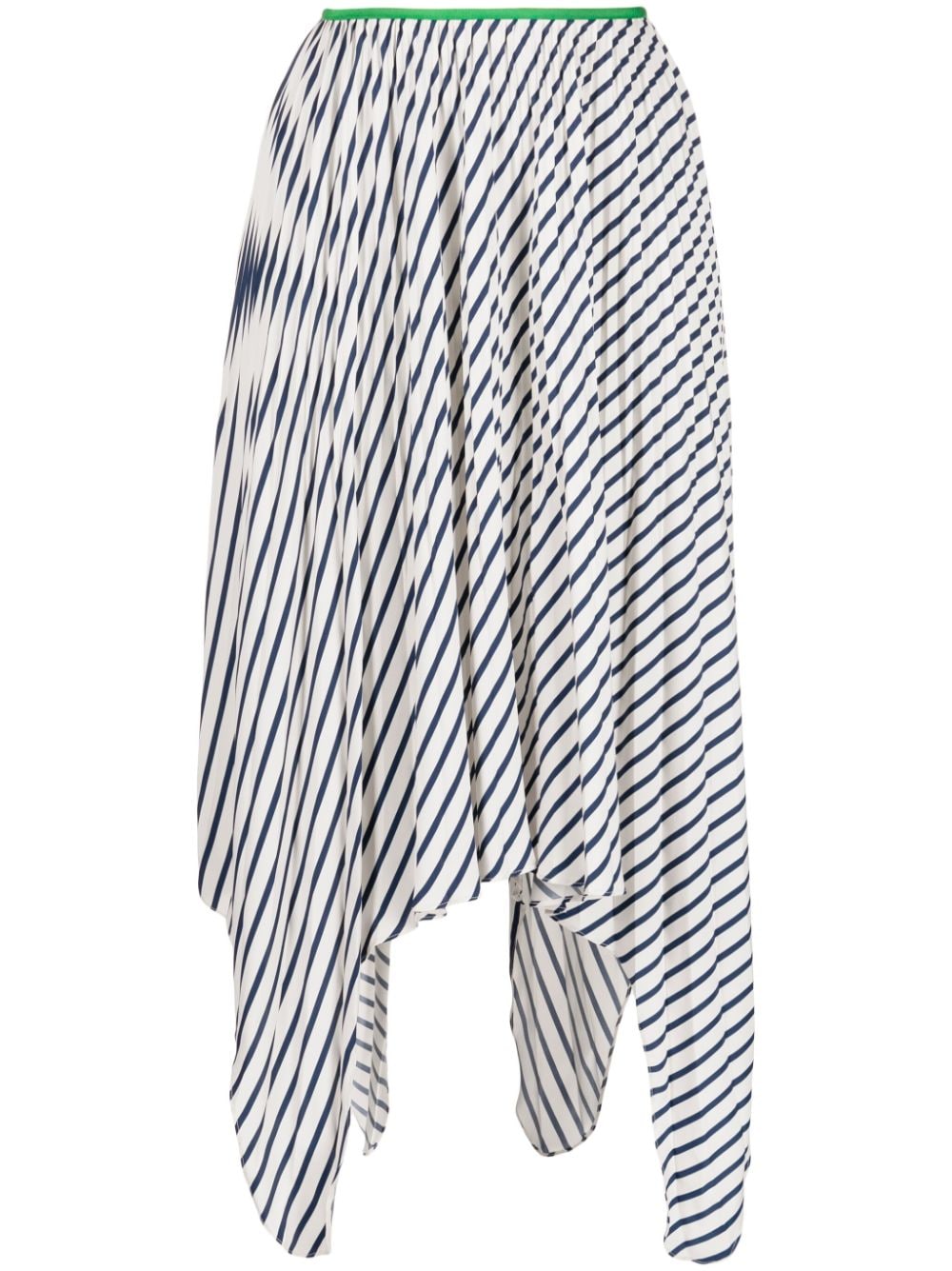 Pre-owned Celine Striped Asymmetric Silk Skirt In White