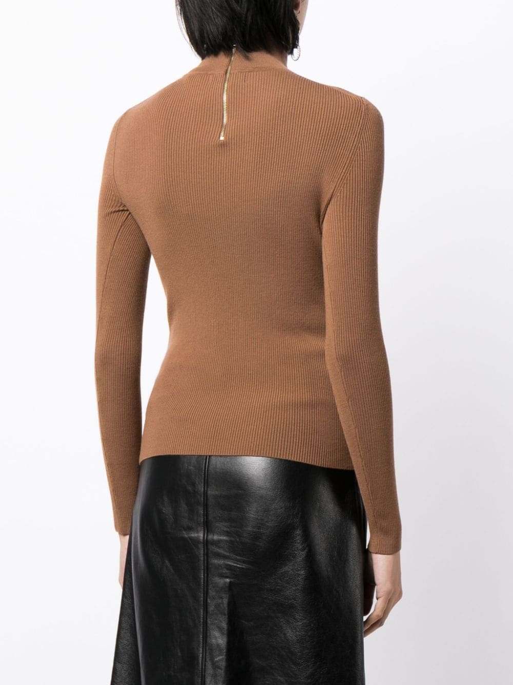 Shop Michael Kors Ribbed-knit Zip-up Jumper In Brown