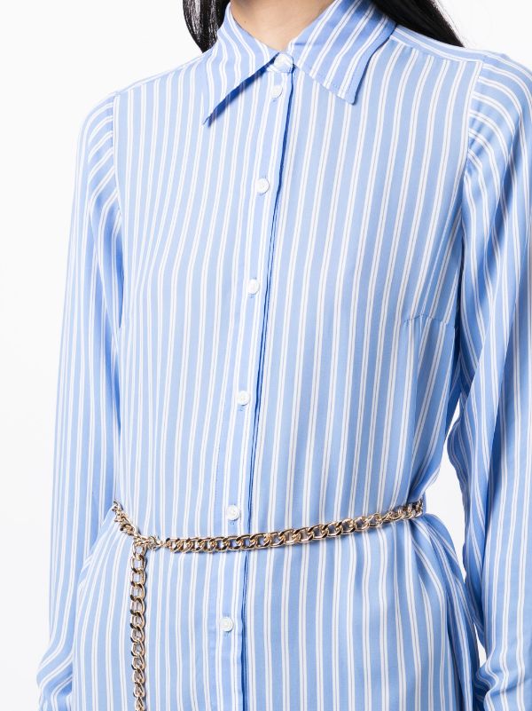  Vestidos para mujer – Vestido camisero con cinturón y  dobladillo con volantes y estampado a rayas (color : azul, talla: S) :  Ropa, Zapatos y Joyería
