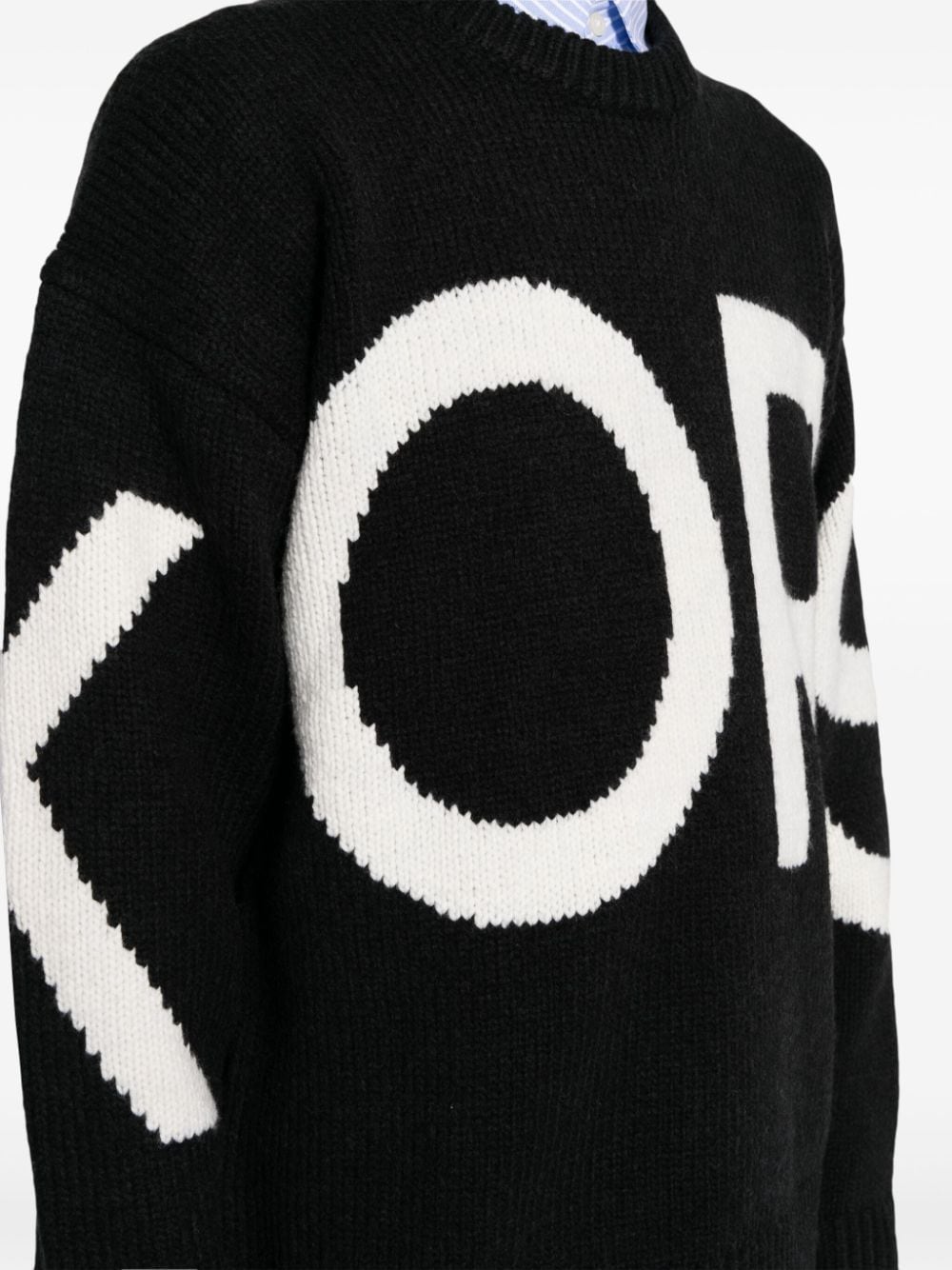 Shop Michael Kors Intarsia Knit-logo Crew-neck Jumper In Schwarz