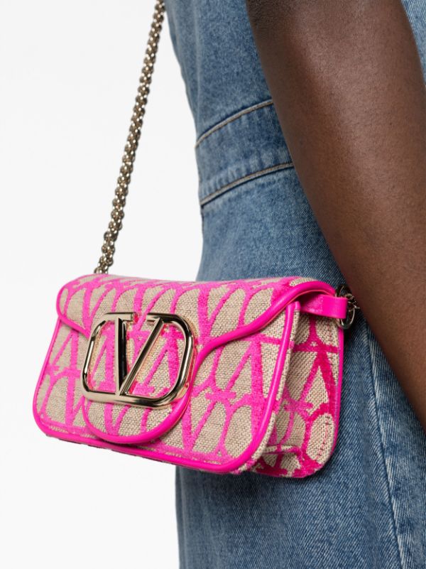 Toile Iconographe Leather Trimmed Crossbody Bag in Pink - Valentino  Garavani