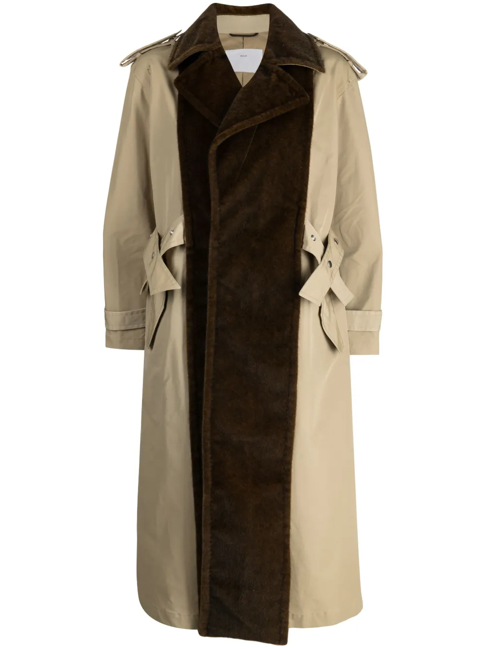 two-tone panelled trench coat